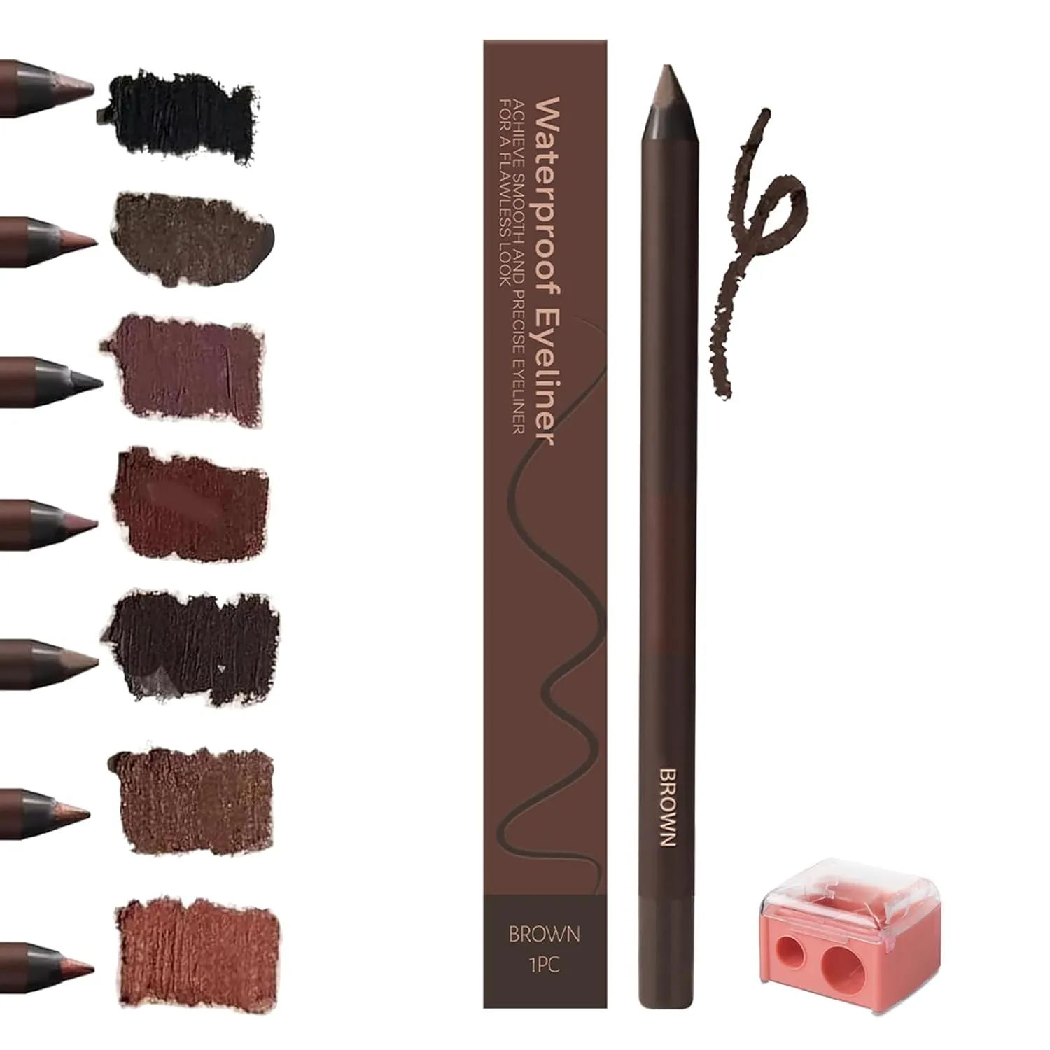 Persona Eyeliner Pencil Waterproof, Occasionalous 24 Hr Long-Lasting Gel Duo Sharpenable Eyeliner Pen with Sharpener, 2in1 Smudge-Proof Eye Liner and Eyebrow Pencil, Eye Makeup Tool (Brown)
