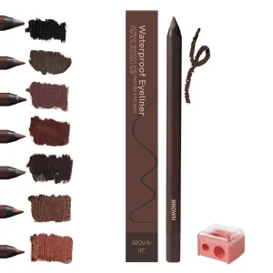 Persona Eyeliner Pencil Waterproof, Occasionalous 24 Hr Long-Lasting Gel Duo Sharpenable Eyeliner Pen with Sharpener, 2in1 Smudge-Proof Eye Liner and Eyebrow Pencil, Eye Makeup Tool (Brown)