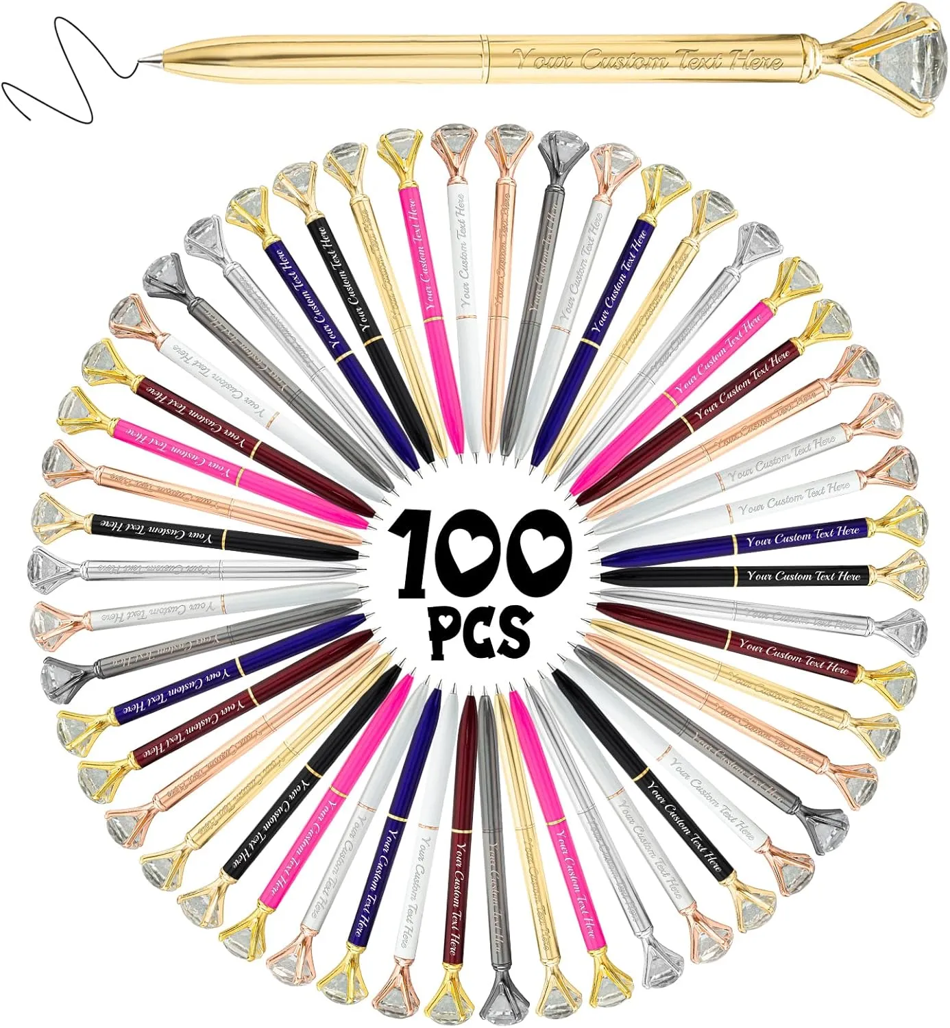 Personalized Diamond Pens Custom Pens with Name Bulk Crystal Metal Engraved Customized Ballpoint Pen Bulk Sparkly Funny Pens for Women Men Medium Black Ink Birthday Graduations Gifts Assorted 100PCS
