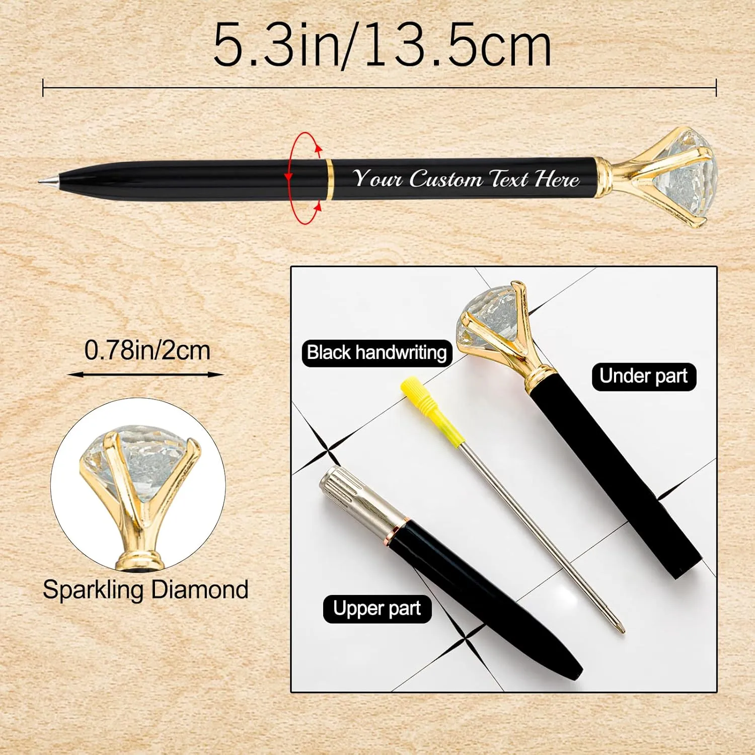 Personalized Diamond Pens Custom Pens with Name Bulk Crystal Metal Engraved Customized Ballpoint Pen Bulk Sparkly Funny Pens for Women Men Medium Black Ink Birthday Graduations Gifts Assorted 100PCS