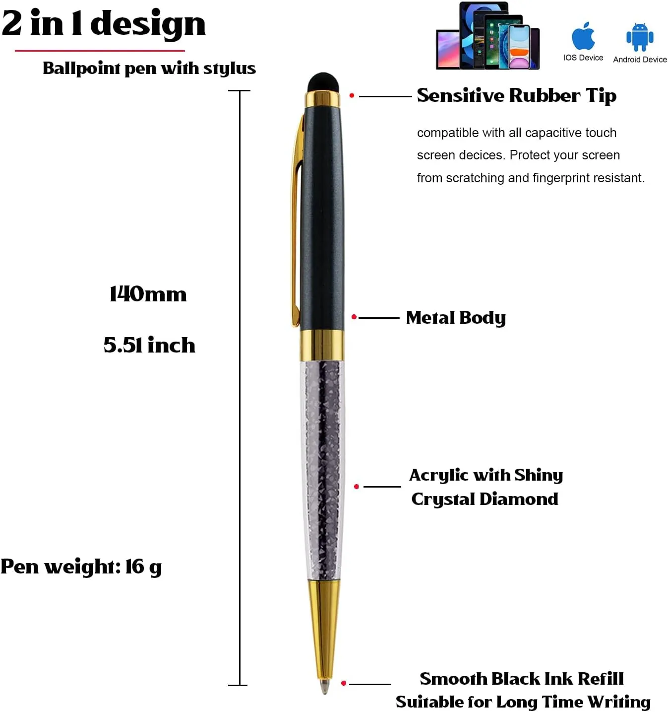 Personalized Gift Pens - Ballpoint Pen with Stylus Tip Stylish Pens, Premium Crystal Diamond Pen, Engraved Your Logo or Slogan Perfect for Graduate Lawyer/Professor 10PCS/ Pack…