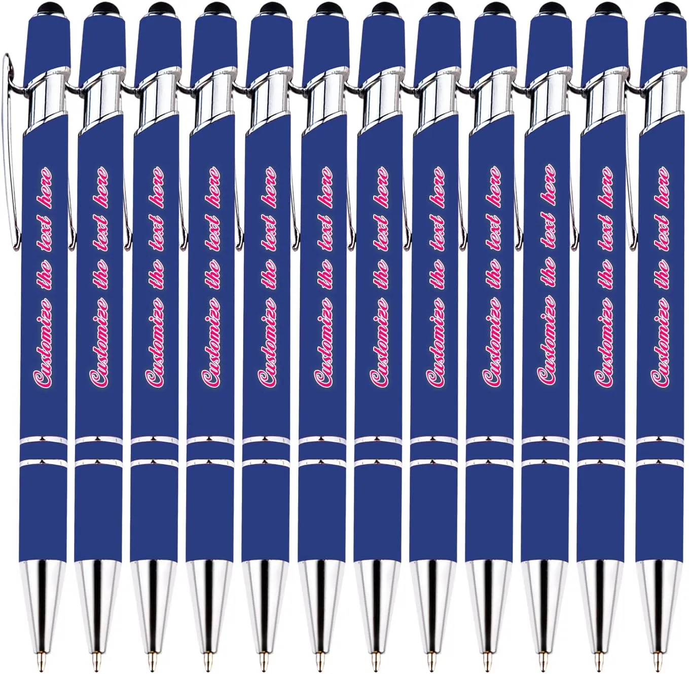 Personalized Multi-Function Ballpoint Pens, Compatible with Most Touchscreen Devices, Personalized Blue Ballpoint Pen, Visually Attractive, Custom Ballpoint Pen with Company Name, Logo and Url, 96PCS