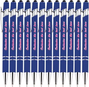 Personalized Multi-Function Ballpoint Pens, Compatible with Most Touchscreen Devices, Personalized Blue Ballpoint Pen, Visually Attractive, Custom Ballpoint Pen with Company Name, Logo and Url, 96PCS