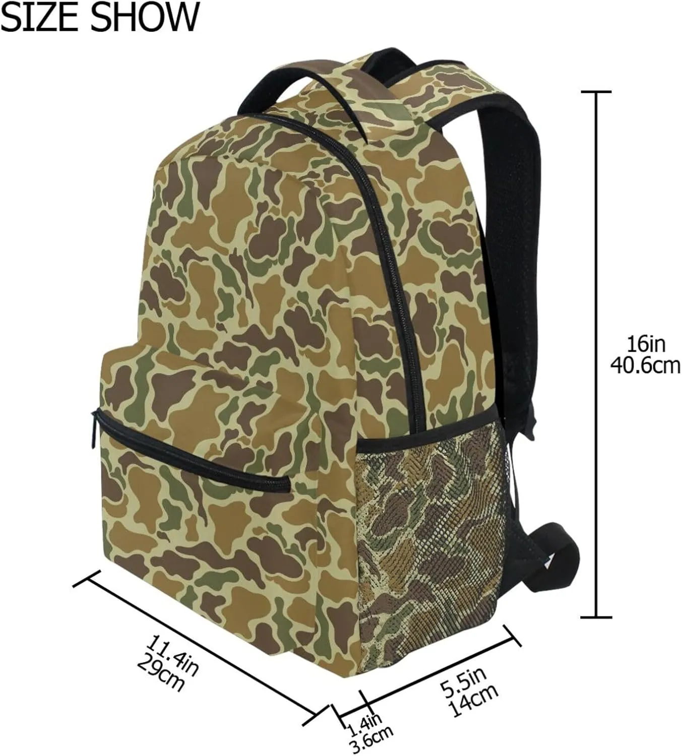Pfrewn Kids Backpack for Girls Boys Camouflage Retro Backpacks Vintage Duck Hunter Lightweight School Bag 16"