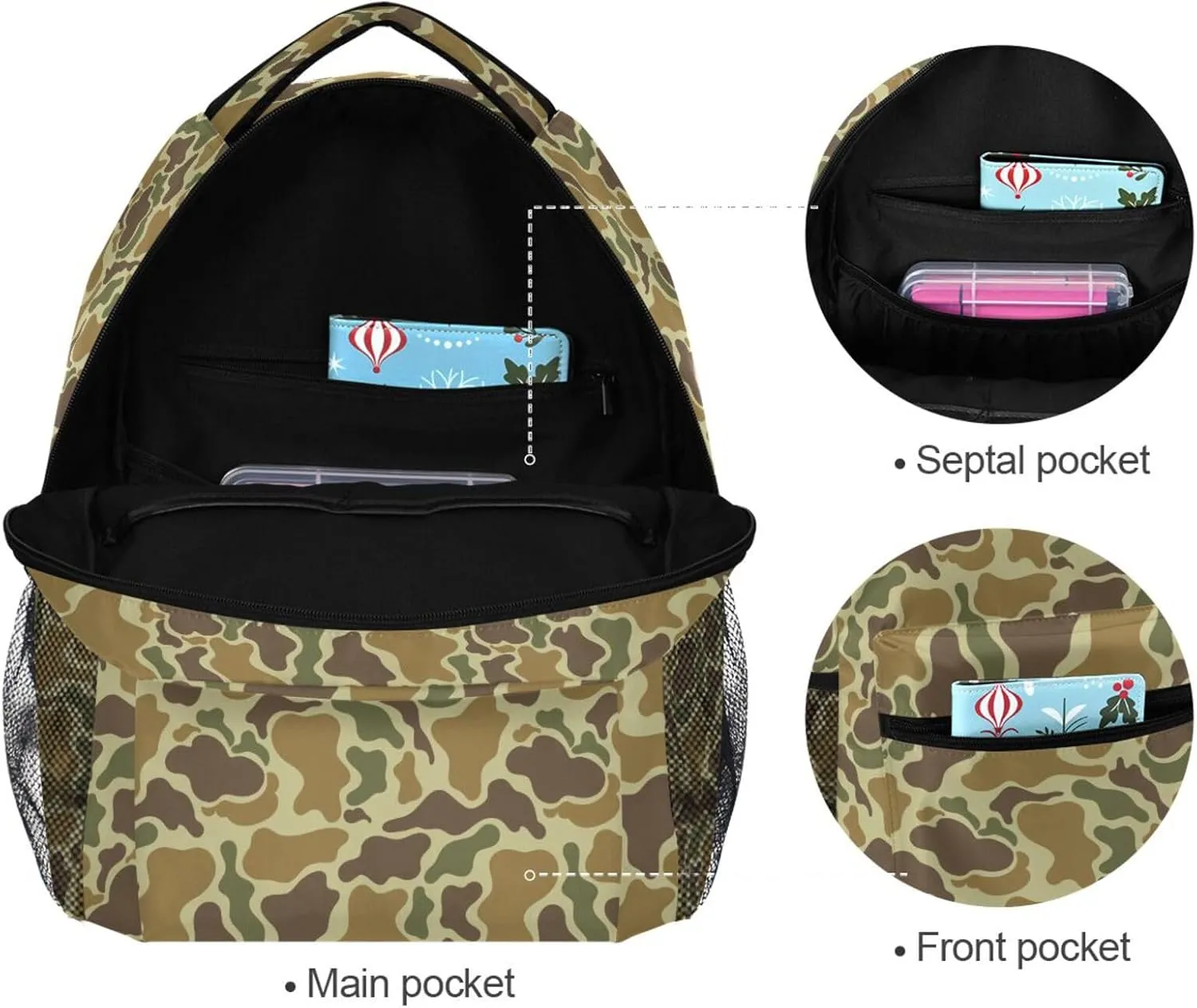 Pfrewn Kids Backpack for Girls Boys Camouflage Retro Backpacks Vintage Duck Hunter Lightweight School Bag 16"