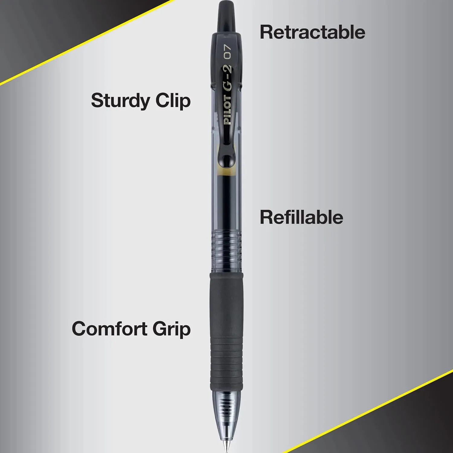 Pilot, G2 Premium Gel Roller Pens, Fine Point 0.7 mm, Gray, Pack of 12