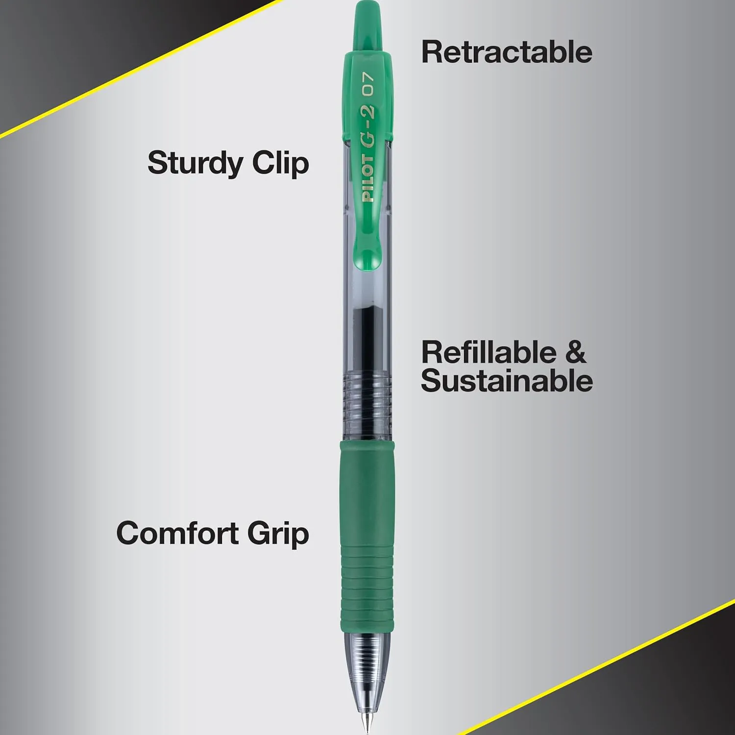 Pilot, G2 Premium Gel Roller Pens, Fine Point 0.7 mm, Green, Pack of 12