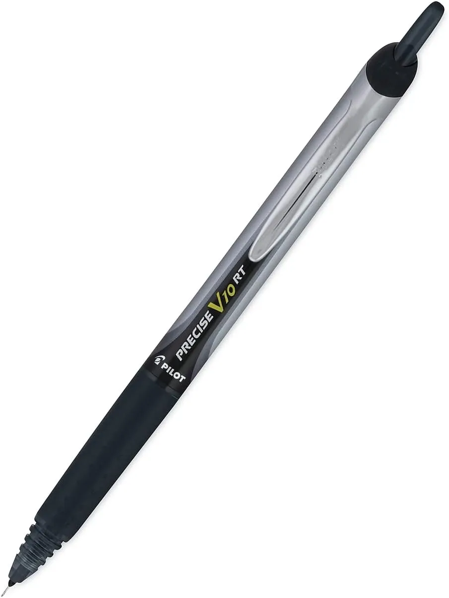 Pilot, Precise V10 RT Refillable & Retractable Rolling Ball Pens, Bold Point 1 mm, Black, Pack of 12