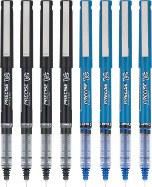 Pilot, Precise V5, Capped Liquid Ink Rolling Ball Pens, Extra Fine Point 0.5 mm, Blue/Black, Pack of 8