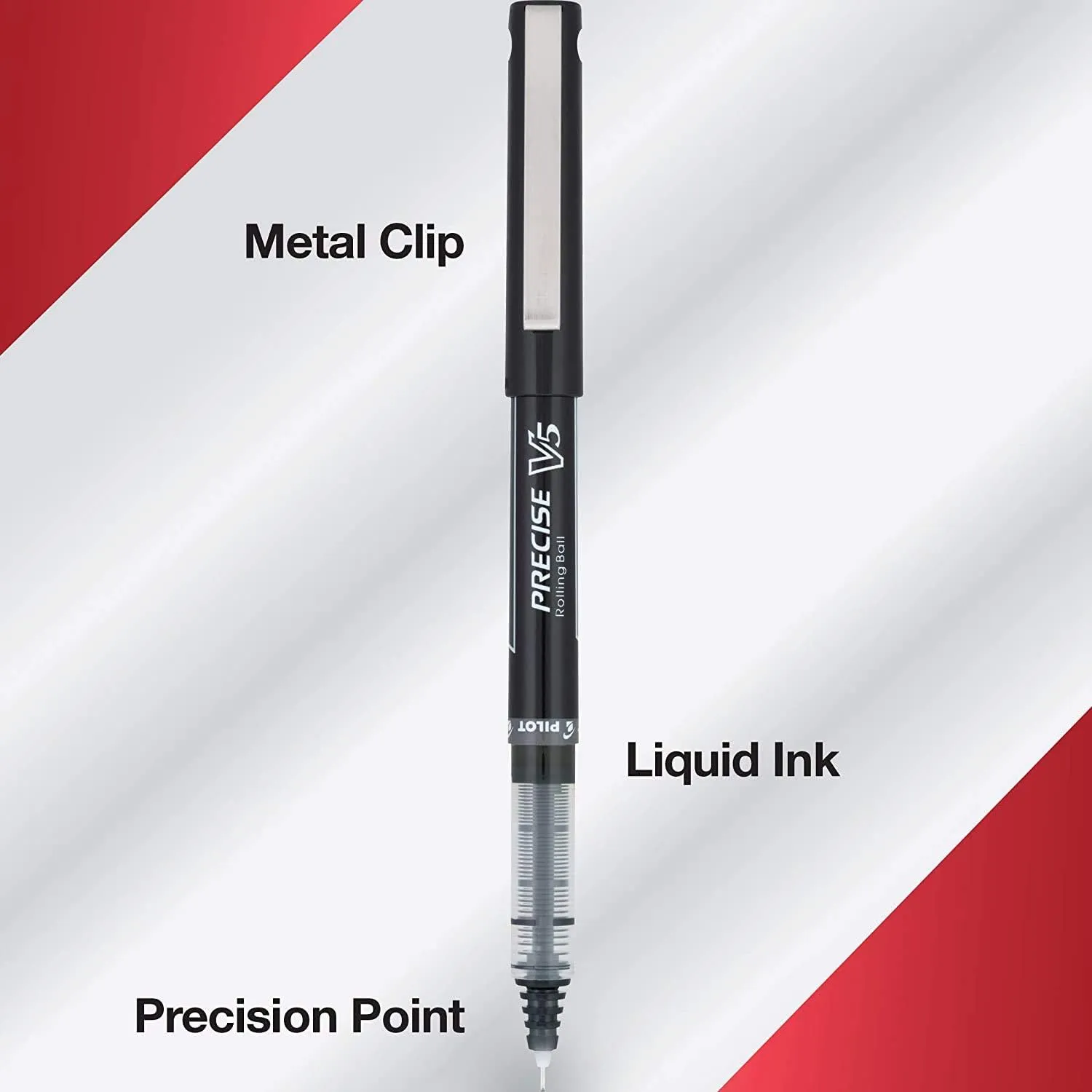 Pilot, Precise V5, Capped Liquid Ink Rolling Ball Pens, Extra Fine Point 0.5 mm, Blue/Black, Pack of 8