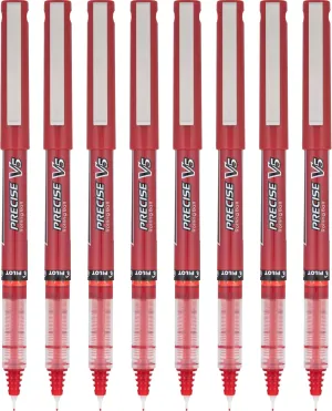 Pilot, Precise V5, Capped Liquid Ink Rolling Ball Pens, Extra Fine Point 0.5 mm, Red, Pack of 8