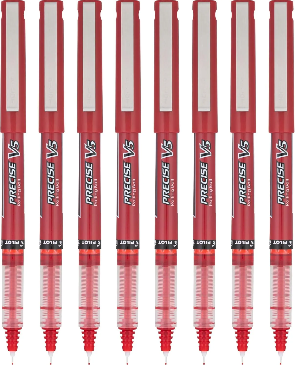 Pilot, Precise V5, Capped Liquid Ink Rolling Ball Pens, Extra Fine Point 0.5 mm, Red, Pack of 8