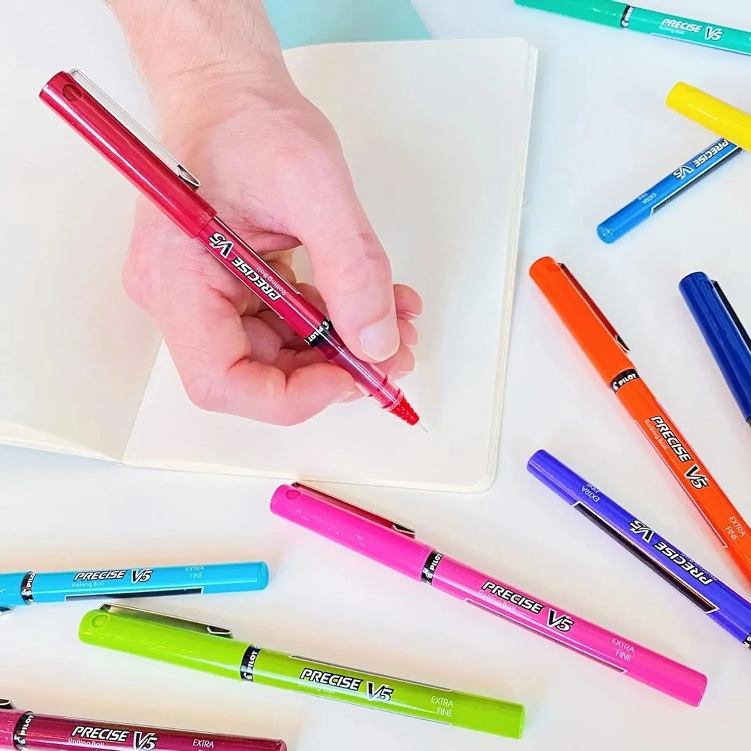 Pilot, Precise V5, Capped Liquid Ink Rolling Ball Pens, Extra Fine Point 0.5 mm, Red, Pack of 8