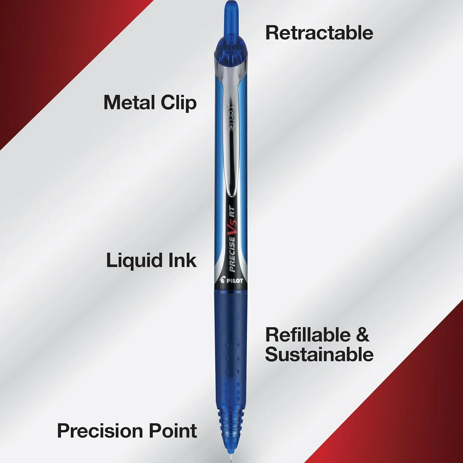 Pilot, Precise V5 RT Refillable & Retractable Liquid Ink Rolling Ball Pens, Extra Fine Point (0.5 mm) Assorted Ink Colors, Pack of 7