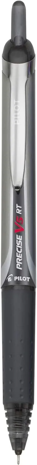 Pilot, Precise V5 RT Refillable & Retractable Rolling Ball Pens, Extra Fine Point 0.5 mm, Black, Pack of 6