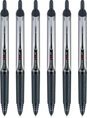 Pilot, Precise V5 RT Refillable & Retractable Rolling Ball Pens, Extra Fine Point 0.5 mm, Black, Pack of 6