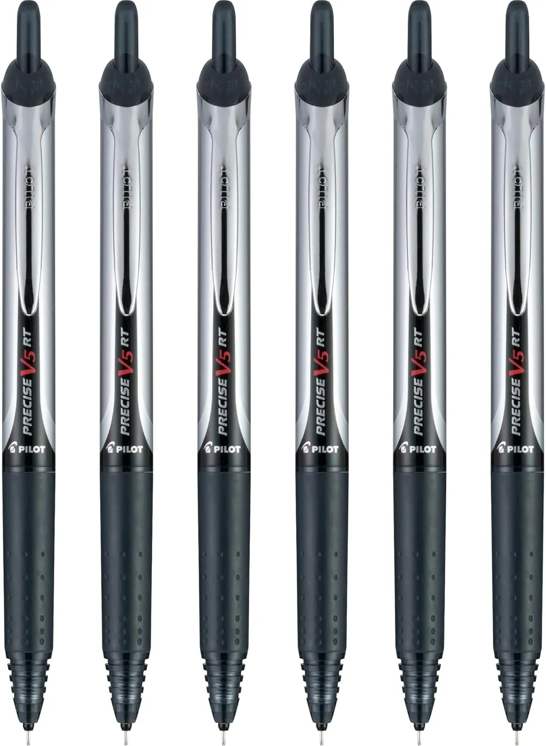 Pilot, Precise V5 RT Refillable & Retractable Rolling Ball Pens, Extra Fine Point 0.5 mm, Black, Pack of 6