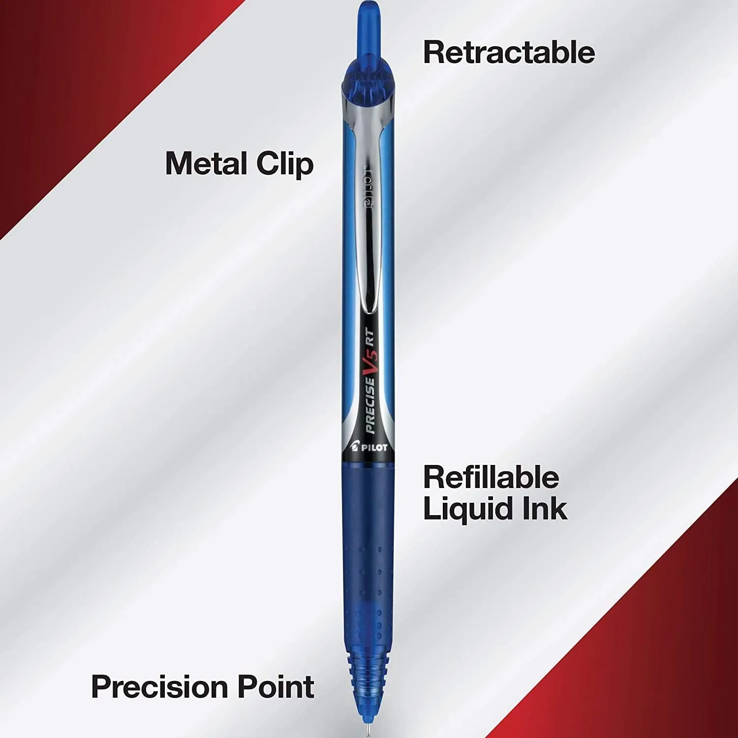 Pilot, Precise V5 RT Refillable & Retractable Rolling Ball Pens, Extra Fine Point 0.5 mm, Blue, Pack of 14