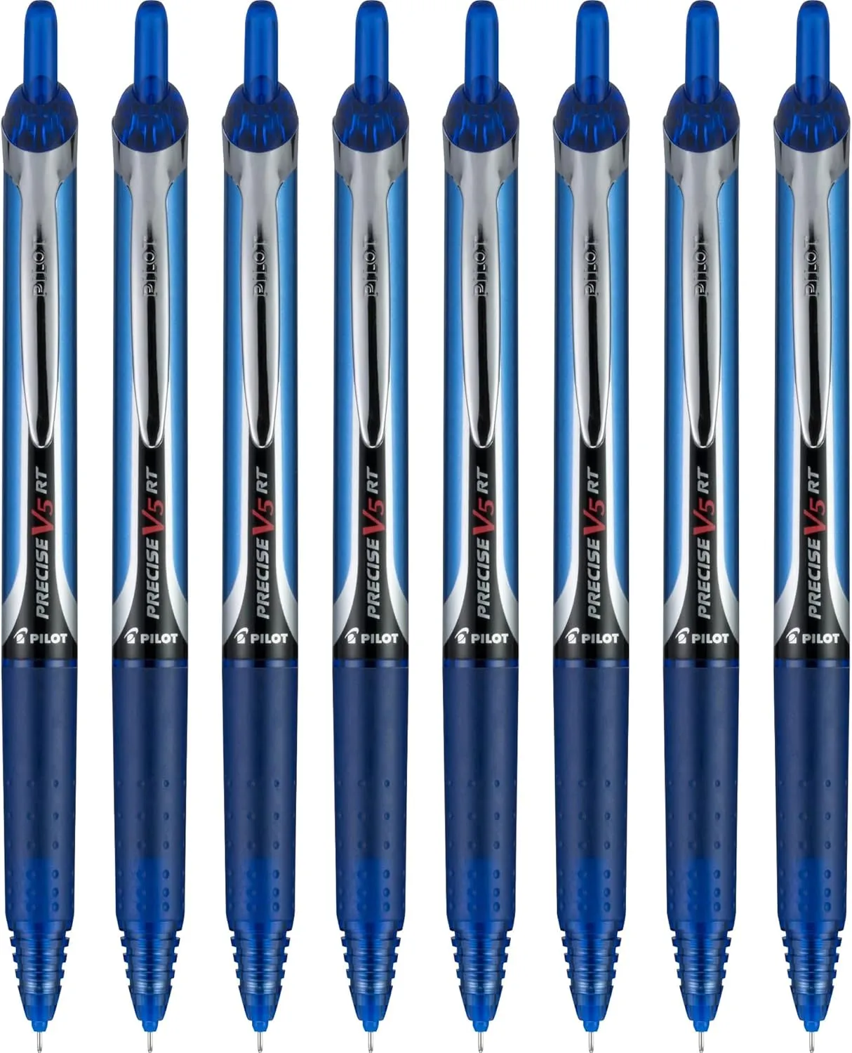 Pilot, Precise V5 RT Refillable & Retractable Rolling Ball Pens, Extra Fine Point 0.5 mm, Blue, Pack of 8