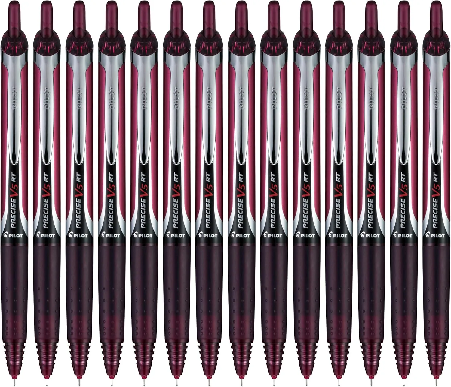 Pilot, Precise V5 RT Refillable & Retractable Rolling Ball Pens, Extra Fine Point 0.5 mm, Burgundy, Pack of 14