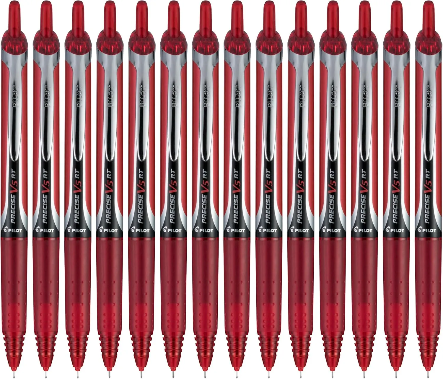 Pilot, Precise V5 RT Refillable & Retractable Rolling Ball Pens, Extra Fine Point 0.5 mm, Red, Pack of 14
