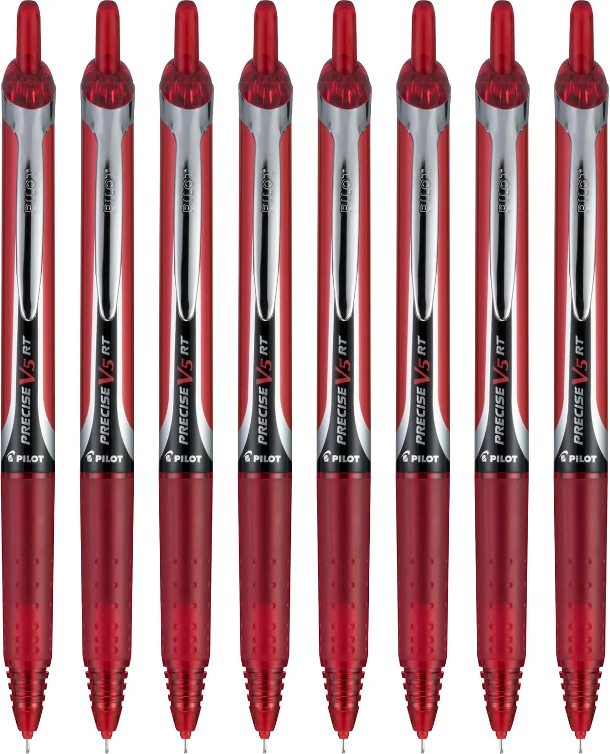Pilot, Precise V5 RT Refillable & Retractable Rolling Ball Pens, Extra Fine Point 0.5 mm, Red, Pack of 8