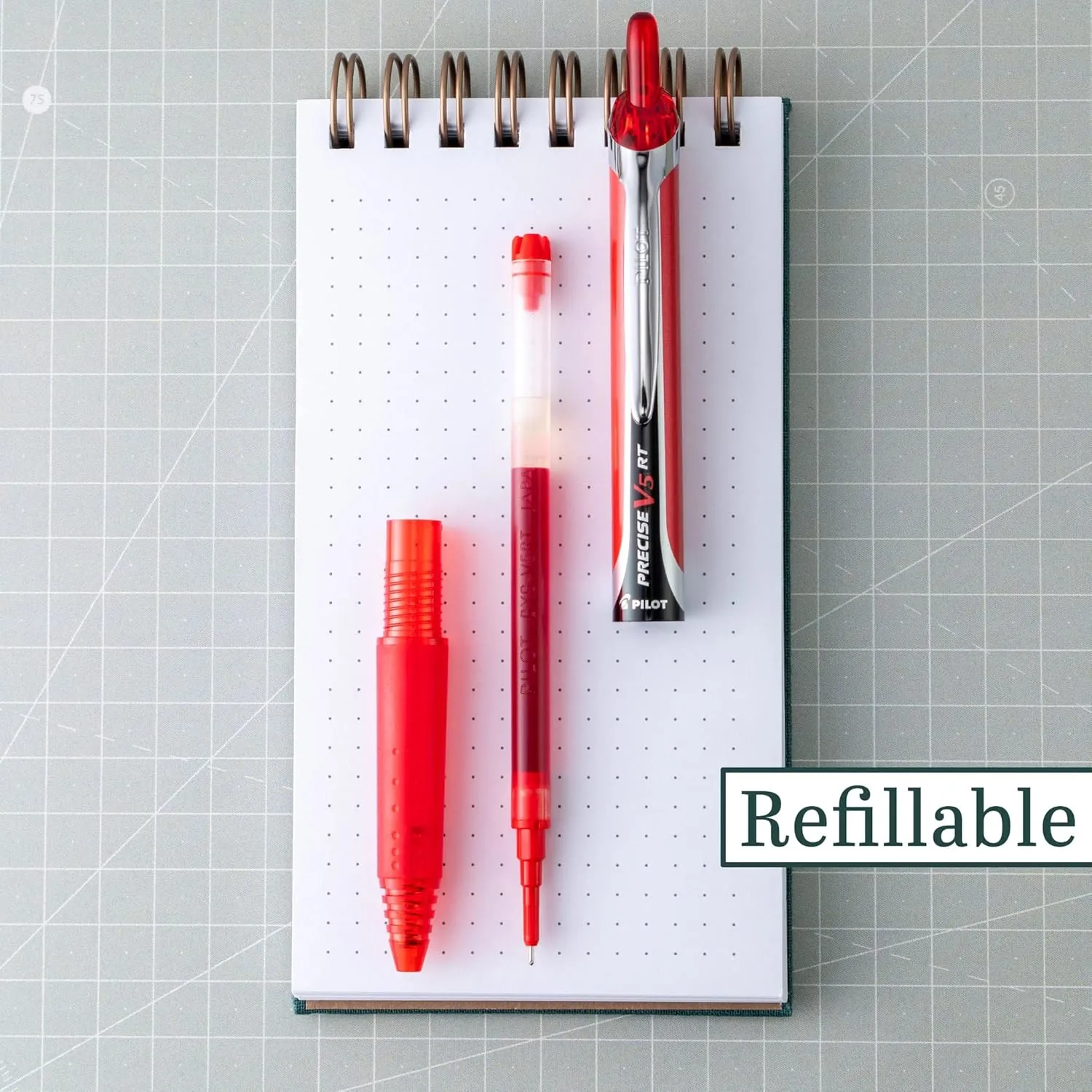 Pilot, Precise V5 RT Refillable & Retractable Rolling Ball Pens, Extra Fine Point 0.5 mm, Red, Pack of 8