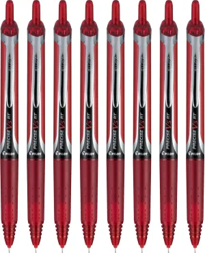 Pilot, Precise V5 RT Refillable & Retractable Rolling Ball Pens, Extra Fine Point 0.5 mm, Red, Pack of 8