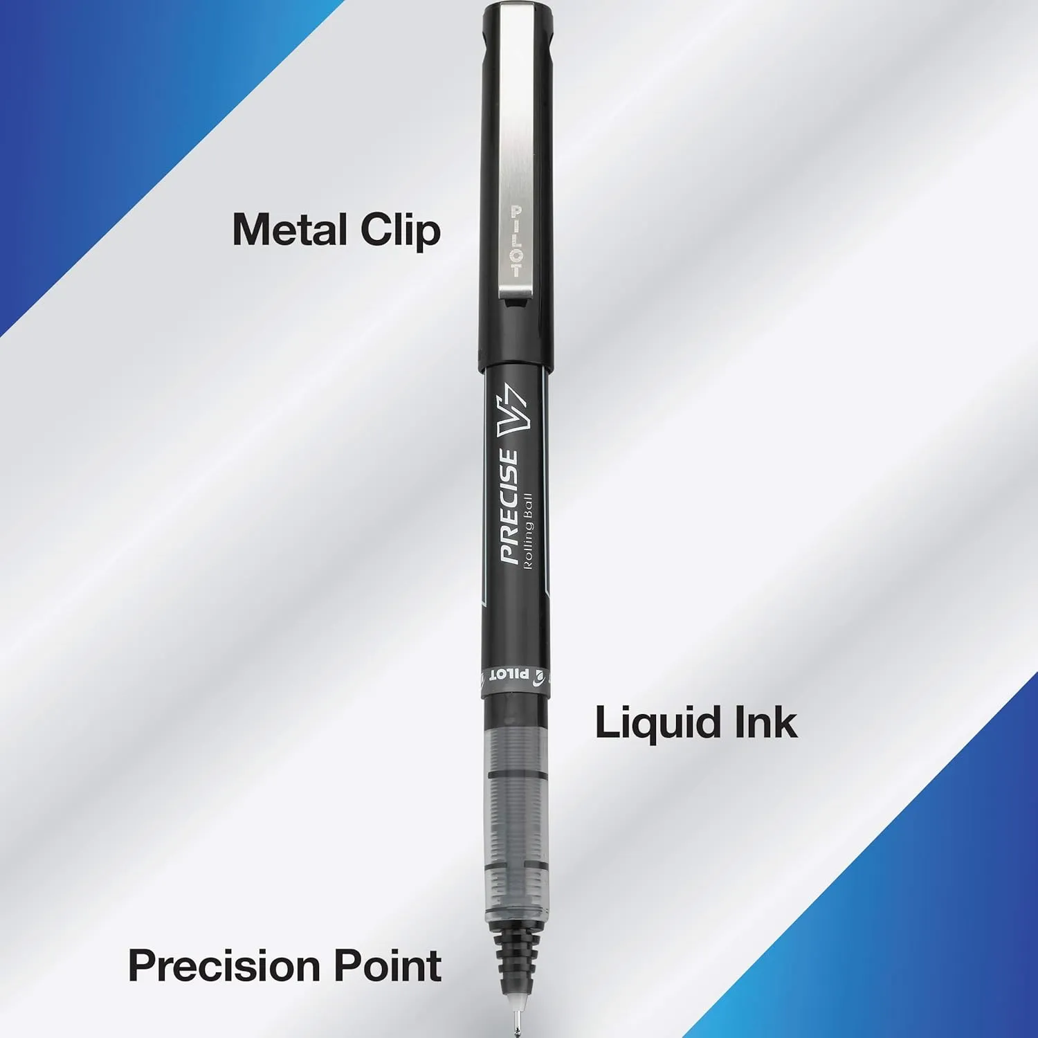 Pilot, Precise V7, Capped Liquid Ink Rolling Ball Pens, Fine Point 0.7 mm, Black, Pack of 12