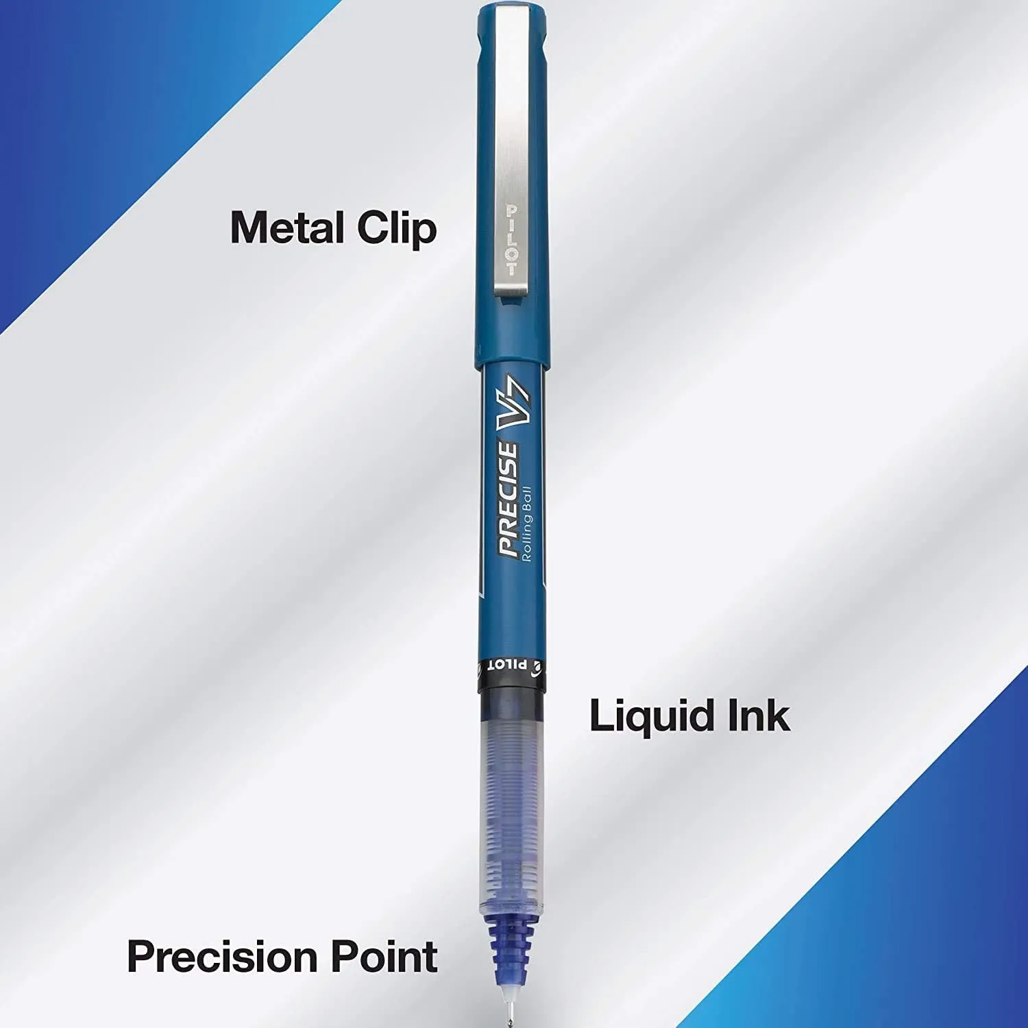 Pilot, Precise V7, Capped Liquid Ink Rolling Ball Pens, Fine Point 0.7 mm, Blue, Pack of 8