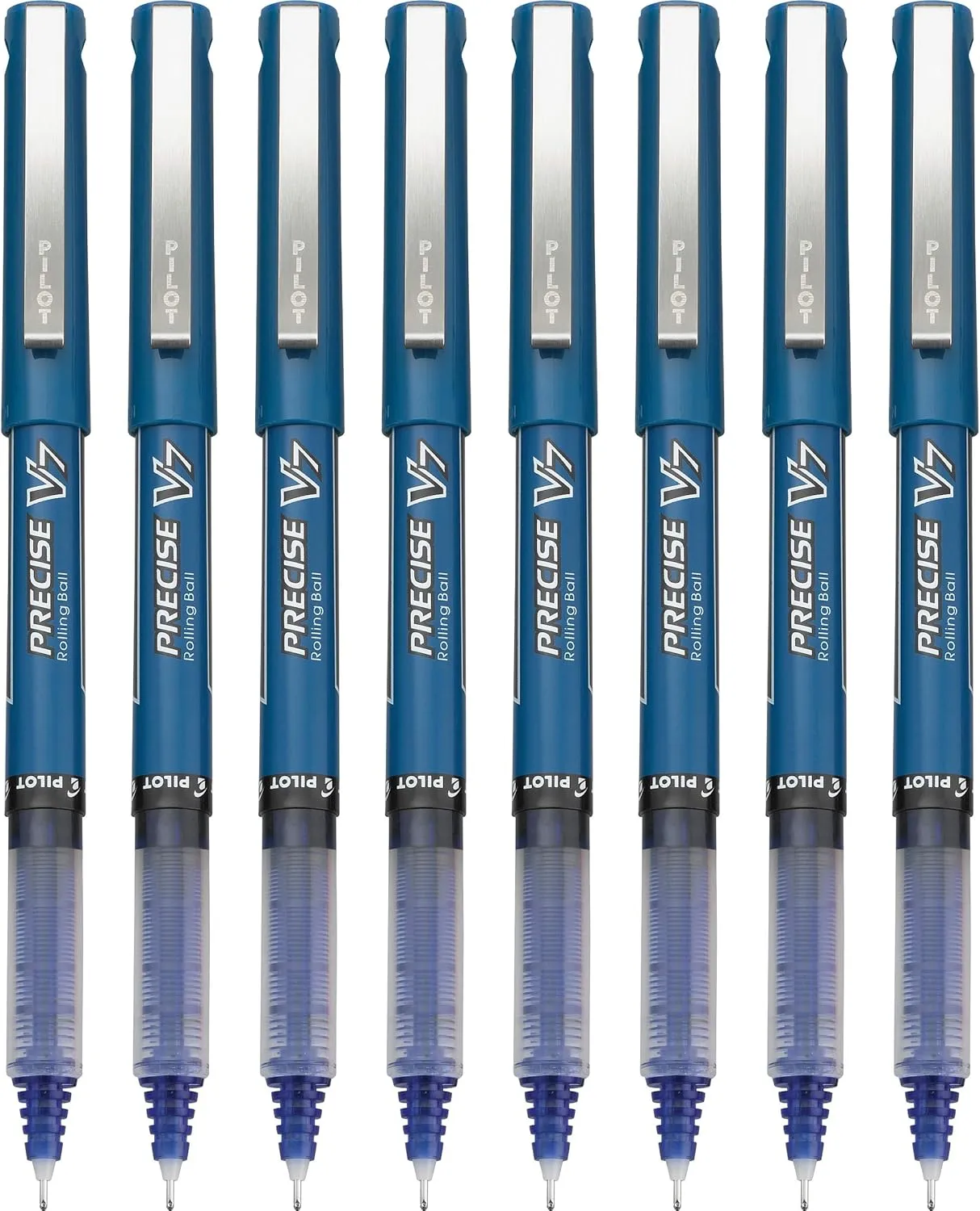 Pilot, Precise V7, Capped Liquid Ink Rolling Ball Pens, Fine Point 0.7 mm, Blue, Pack of 8