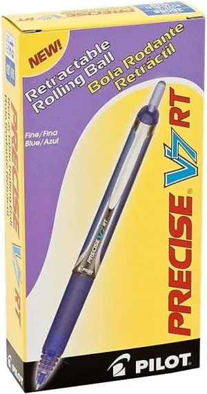 Pilot Precise V7 RT Refillable & Retractable Liquid Ink Rolling Ball Pens, Fine Point (0.7 mm), Blue, 12-Pack