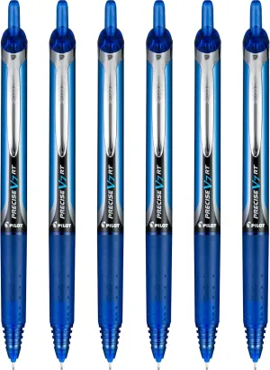 Pilot Precise V7 RT Refillable & Retractable Liquid Ink Rolling Ball Pens, Fine Point (0.7 mm), Blue, 6-Pack