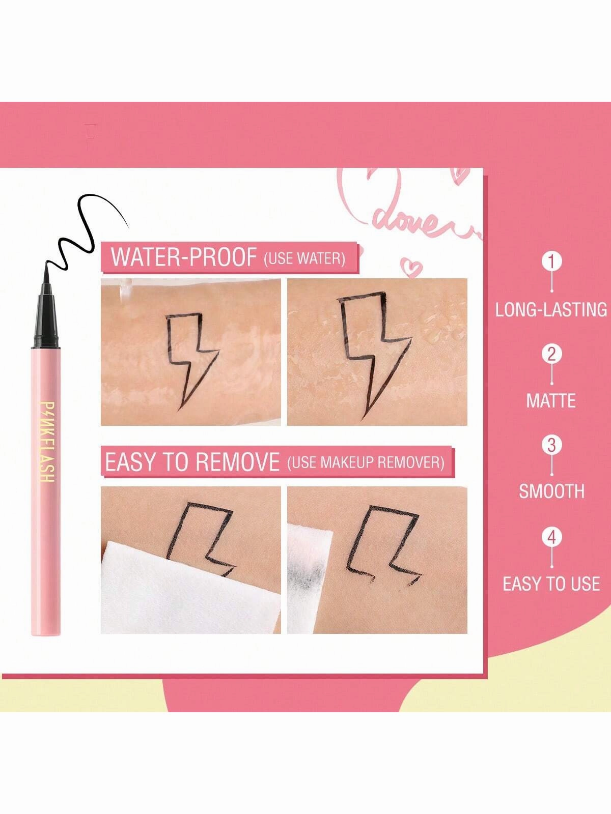 PINKFLASH Waterproof Liquid Eyeliner Evenly pigmented Long lasting Eyeliner Pencil