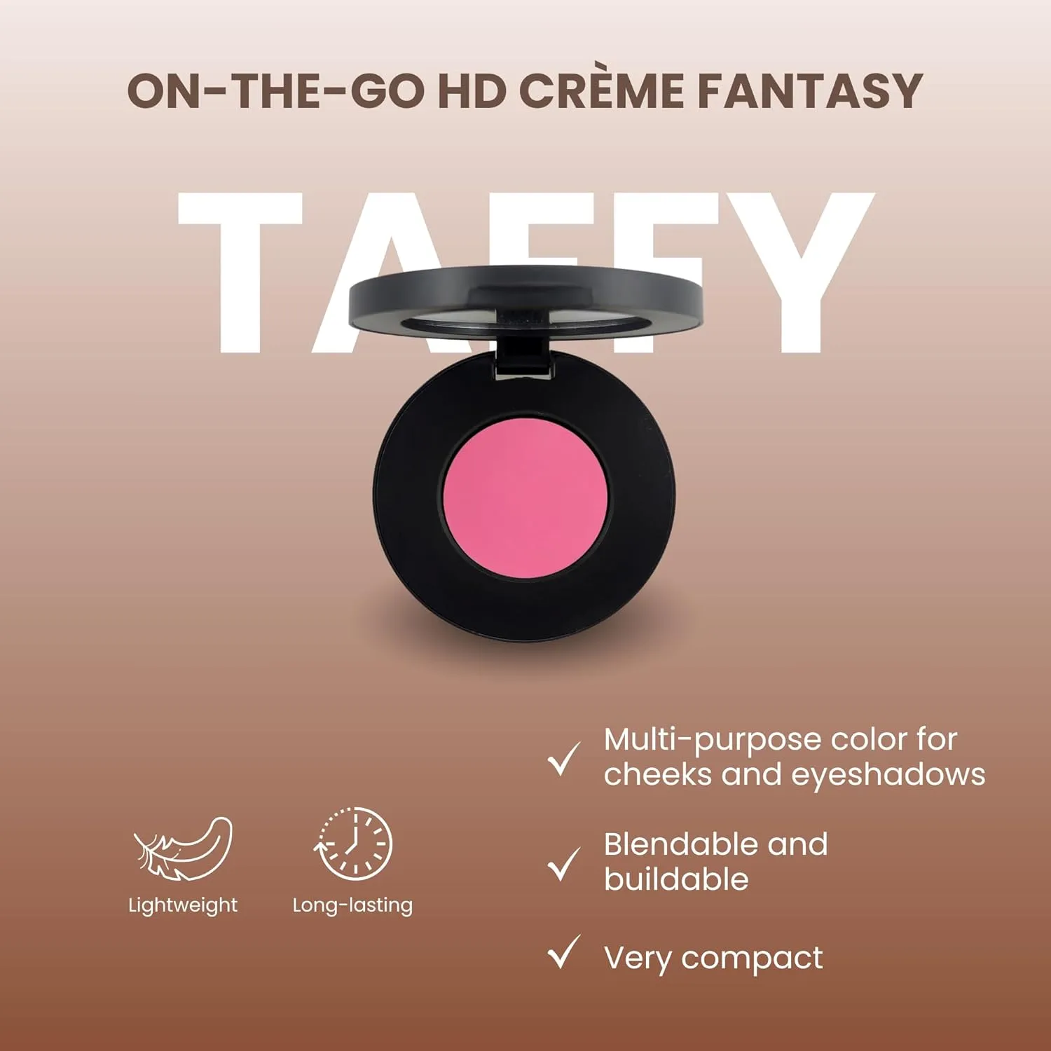 Poise Makeup HD Crème Fantasy | Brilliant Cream Color Formula Used as Eyeshadow Base, Smudge Finish Eye Color, Brow Definer, Highlight, Contour, and Lip Color, TAFFY