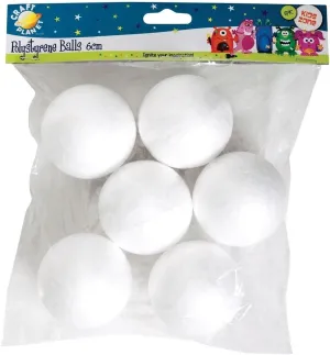 Polystyrene Balls 6 Pieces, White, 6cm, Shapes for Arts and Crafts, Basic Polystyrene Shapes, Perfect Base, Decoupage, Painting, Bauble-Making, Art Set & Craft Kit Supplies