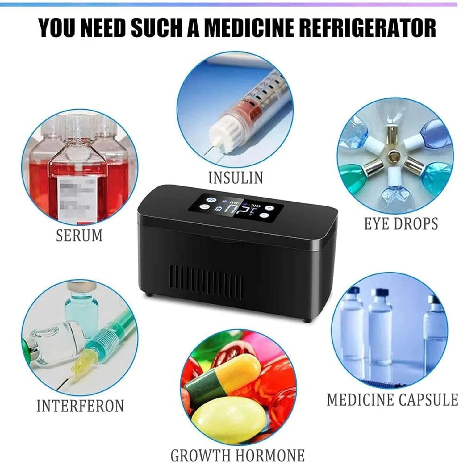 Portable Fridge,Insulin Cooler Travel Case,USB Drug Reefer Car Refrigerator,10200mAH Batteries,with Shoulder Bag,for Insulin and Other Medication