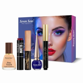 Pro-Beauty Festive Makeup Combo, With Foundation, Eyeliner, Lip Balm and Lipstick, Pack of 5 (F-03, Pack of 5)