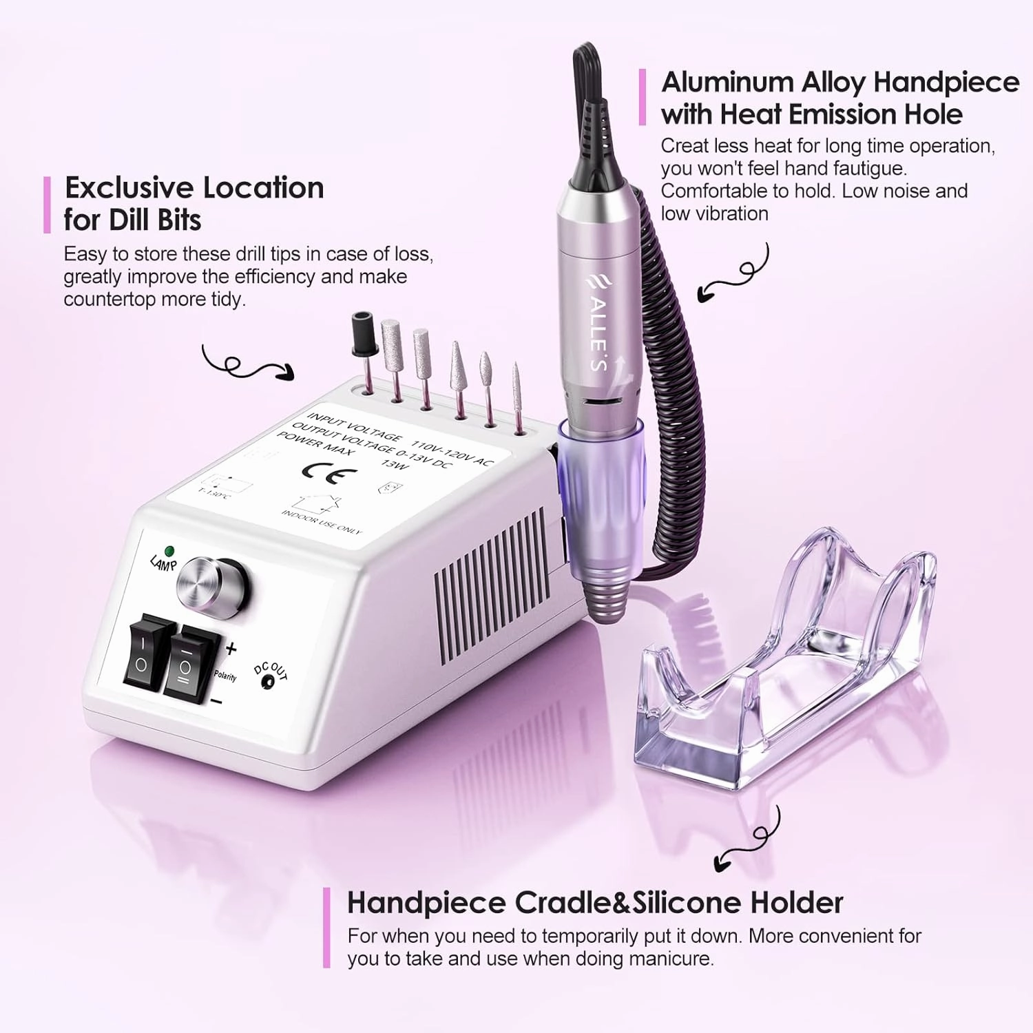 Professional Nail Drill Machine 20000RPM Efile Electric Nail Filer Kit for Finger Toe Nails, Acrylic Gel Nails Manicure Pedicure, with 6Pcs Nail Bits and 106Pcs Sanding Bands - White