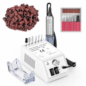 Professional Nail Drill Machine 20000RPM Efile Electric Nail Filer Kit for Finger Toe Nails, Acrylic Gel Nails Manicure Pedicure, with 6Pcs Nail Bits and 106Pcs Sanding Bands - White