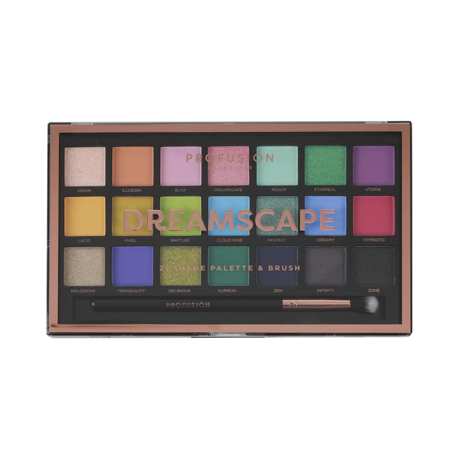 Profusion Cosmetics Dreamscape 21 Shade Eyeshadow Palette and Brush, Unlock Your Stellar Style and Achieve Eye Catching Radiant Eyes, Dive into Infinite Shades and Get Galactic Glamour