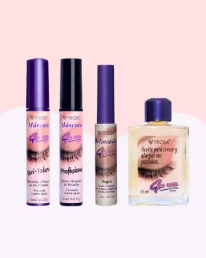 PROSAA Beauty Bundle – Maxi Volume Mascara, Professional Mascara, Eyelash Oil, and Black Eyeliner – Natural Lash Care Set
