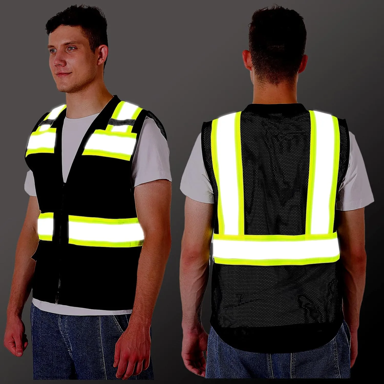ProtectX 6 Pockets High Visibility Safety Vest for Men Women Class 2 Reflective Hi Vis Work Construction Vest