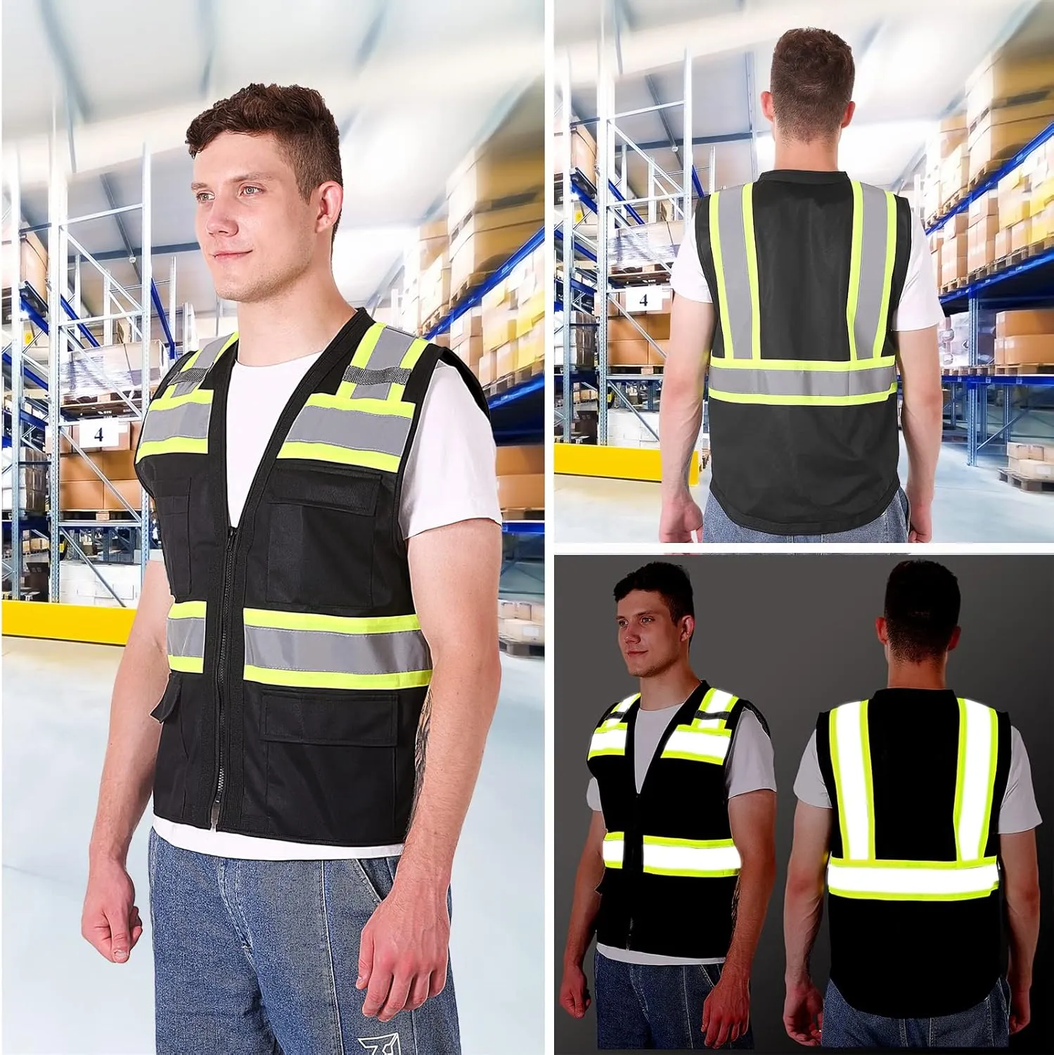 ProtectX 6 Pockets High Visibility Safety Vest for Men Women Class 2 Reflective Hi Vis Work Construction Vest