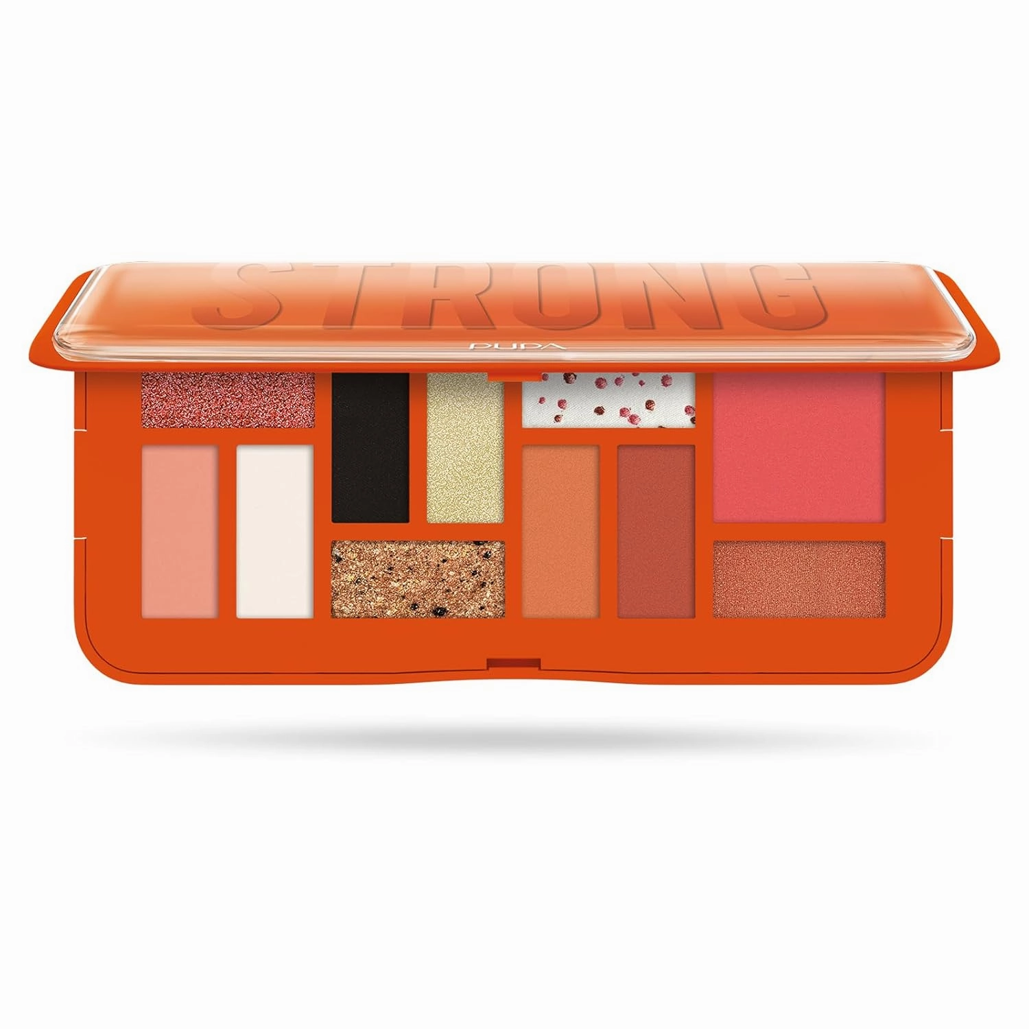 Pupa Milano Make-Up Palette M, 004 Orange, 0.42 oz - Eyeshadow Palette with Matte, Shimmer, Metallic Finishes - Highly Pigmented Eyeshadow, Blush Palette - 11 Blendable Eye Makeup Shades - Talc-Free
