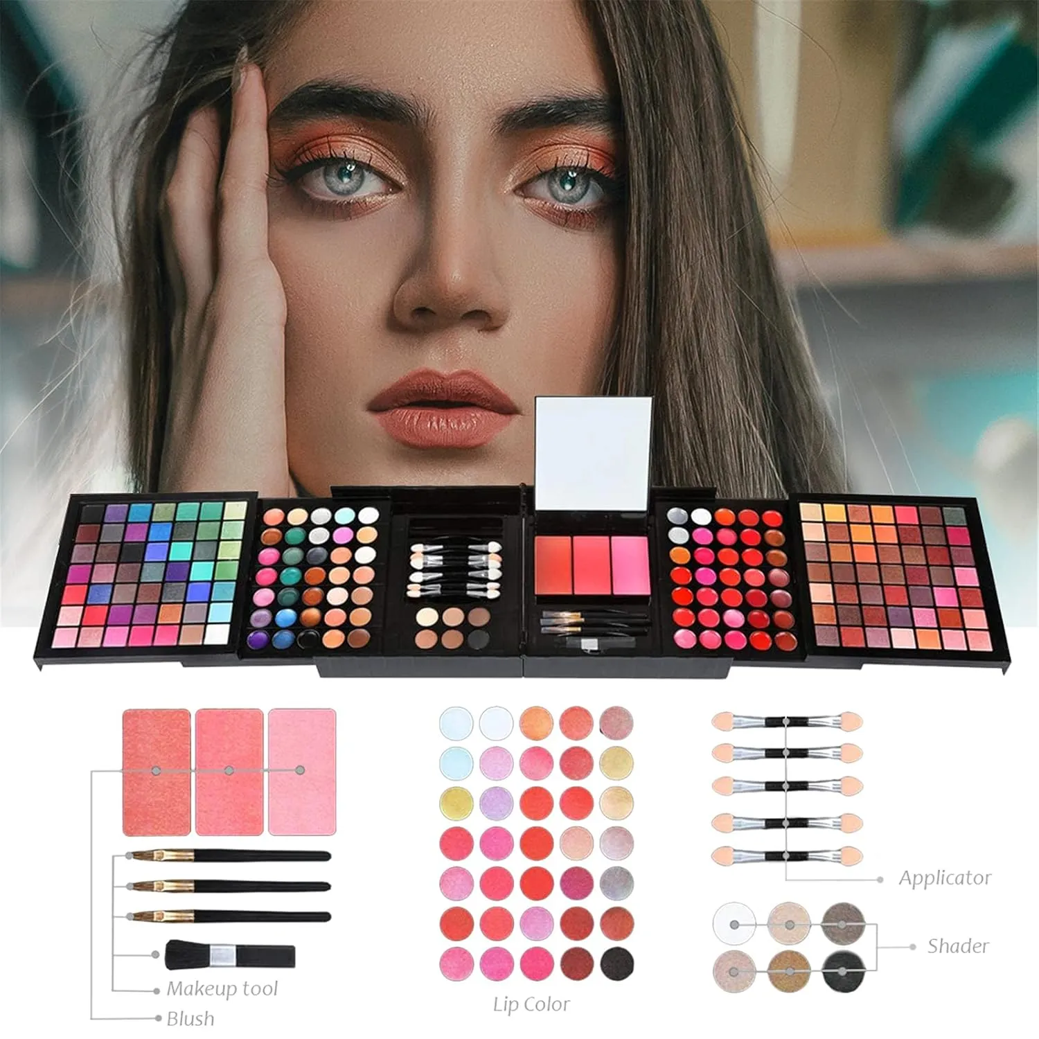 Pure Vie 177 Color All-in-One Holiday Gift Makeup Set Cosmetic Essential Starter Bundle Include Eyeshadow Palette Lipstick Concealer Blush Mascara Foundation Face Powder- Makeup Kit for Women Full Kit