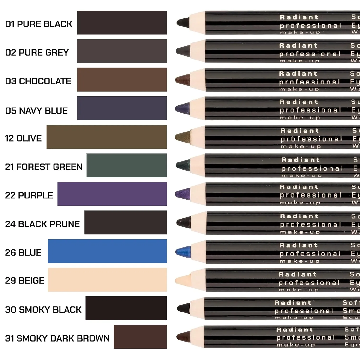 Radiant Professional Waterproof Eyeliner Pencil - Eyeliner Waterproof Smudge Proof for Woman - Long Lasting Under Eye Pencil for Smoky Eye - Soft Waterline Eye liner Smudger Tool, Green (21)