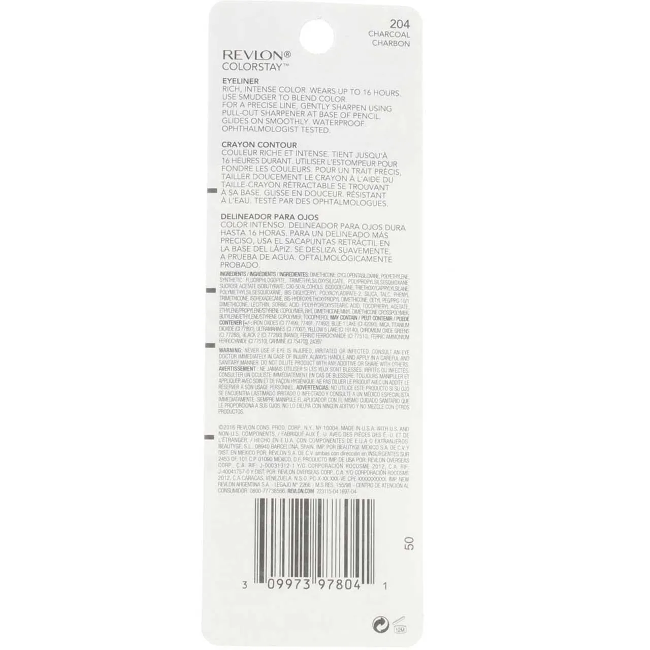 Revlon ColorStay Eyeliner Pencil, Charcoal [204], 0.01 oz (Pack of 4)