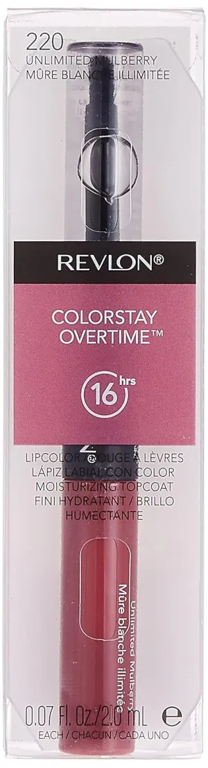 REVLON Liquid Lipstick with Clear Lip Gloss, ColorStay Overtime Lipcolor, Dual Ended with Vitamin E, 220 Unlimited Mulberry, 0.07 Fl Oz (Pack of 2)