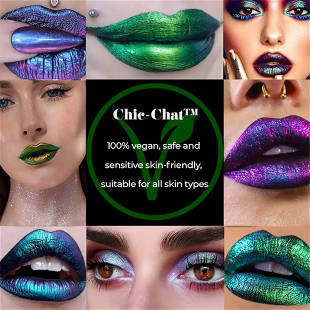 RJDJ Chic-Chat Multi-Chrome Liquid Lipsticks, Chic Chat Multi Chrome Lipstick, Multi Chrome Liquid Lipsticks by Chaotic Cosmetics, Chrome Eyeshadow Stick for Women (01 02 04 05)
